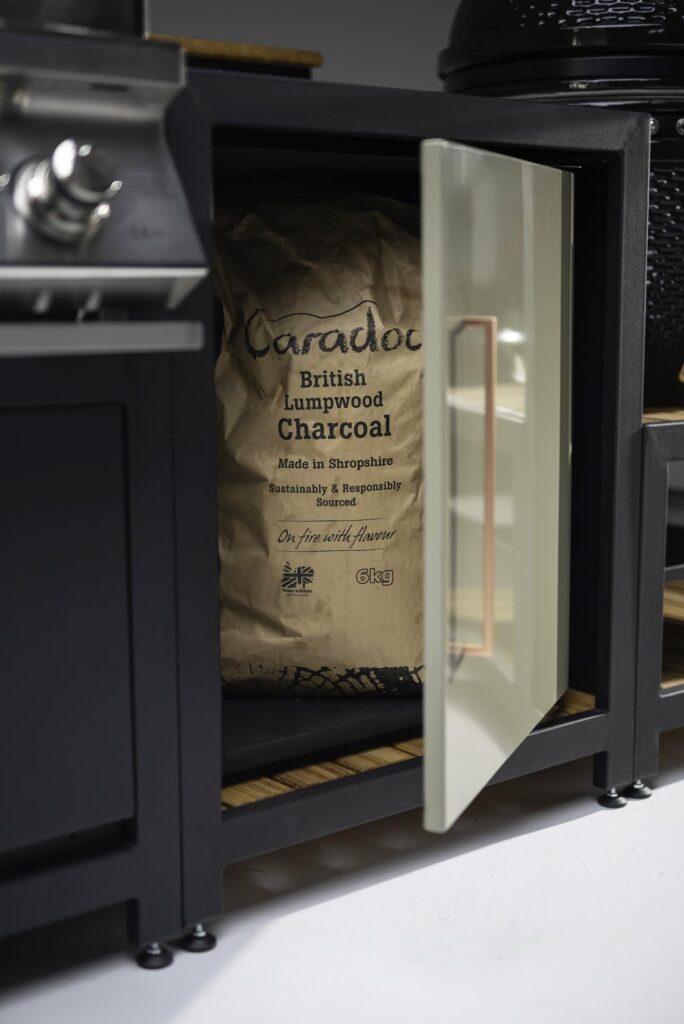 Close up of charcoal storage cabinet