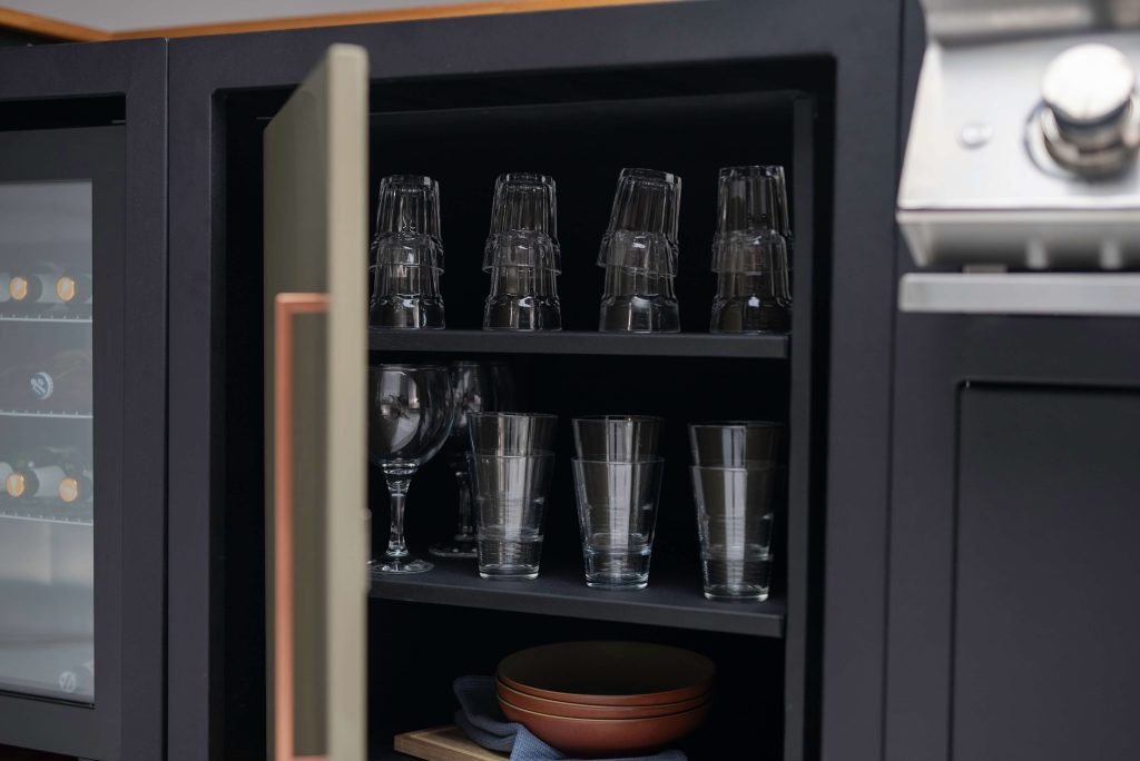 Close up of glass storage cabinet