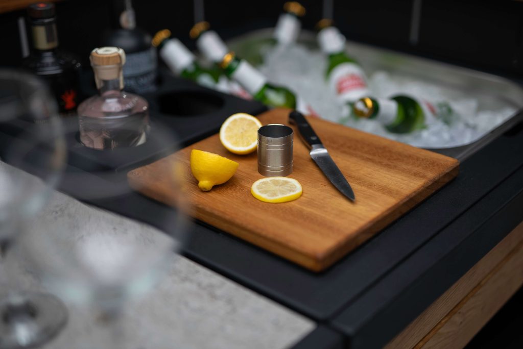 Close up of drinks station