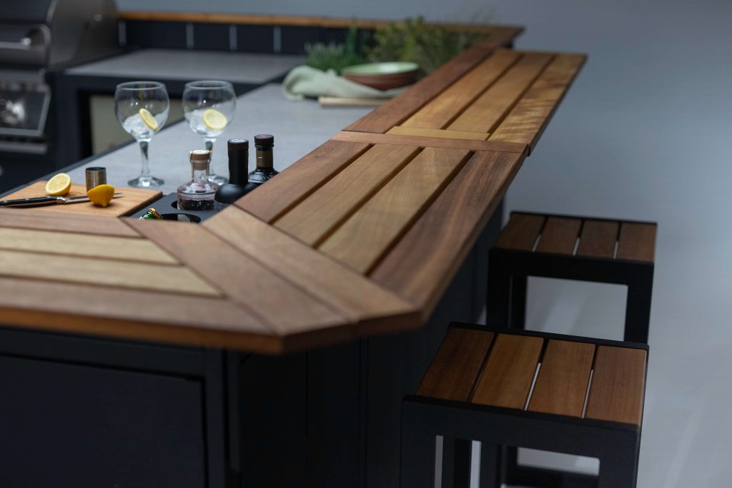 Closeup of the bar top & stools