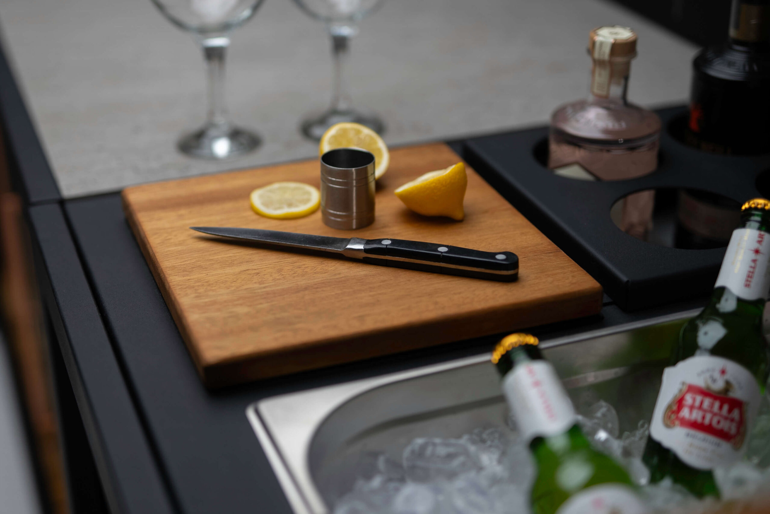 Close up of bar & drinks station