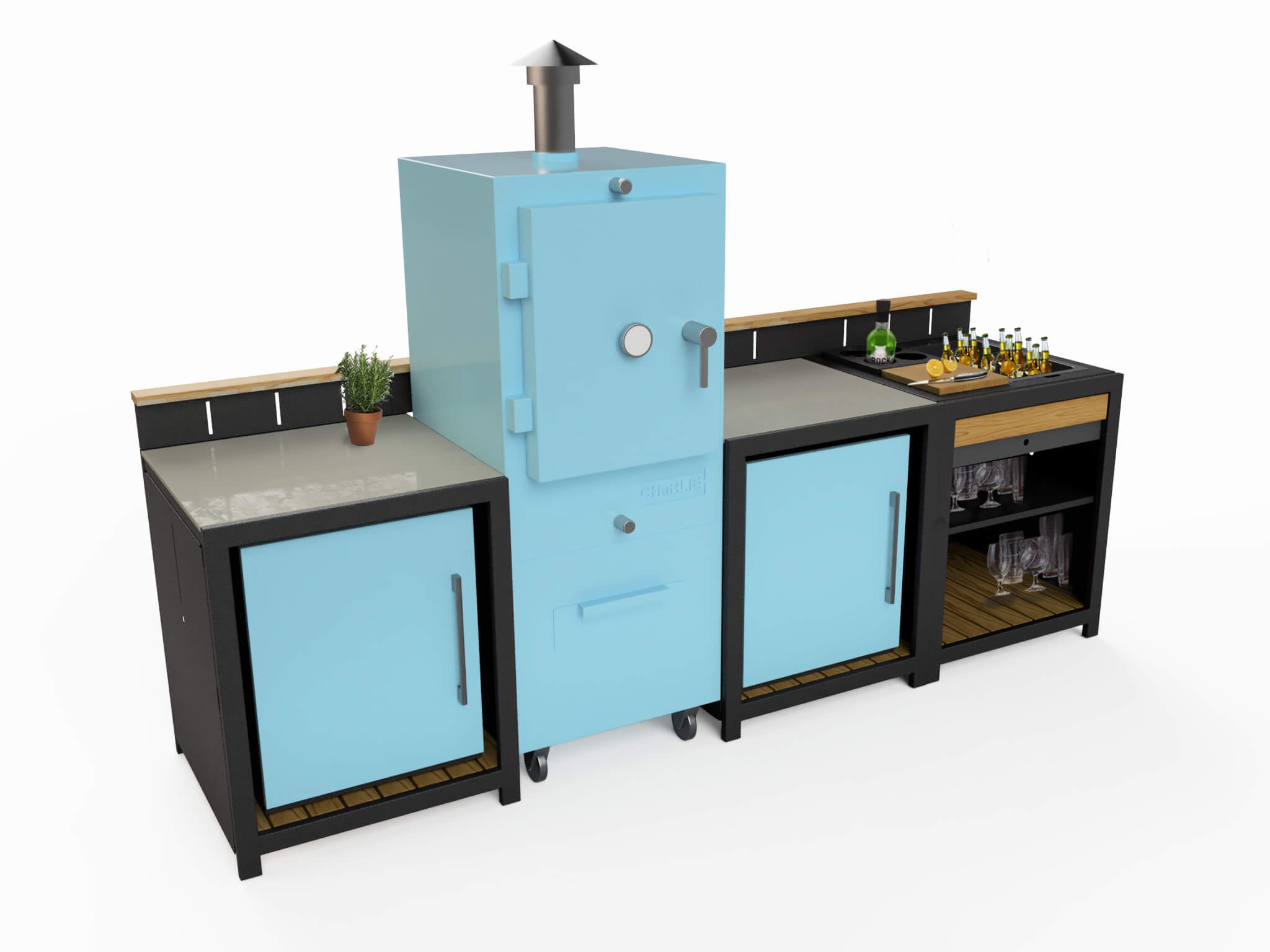 Vibe inline Charlie with oven, 2 cabinets & drinks area